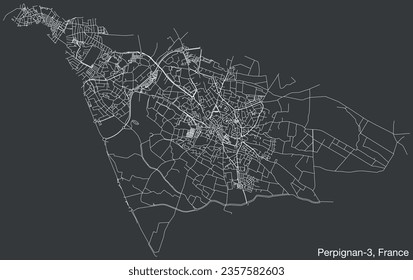 Detailed hand-drawn navigational urban street roads map of the PERPIGNAN-3 CANTON of the French city of PERPIGNAN, France with vivid road lines and name tag on solid background