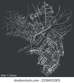 Detailed hand-drawn navigational urban street roads map of the METZ-1 CANTON of the French city of METZ, France with vivid road lines and name tag on solid background