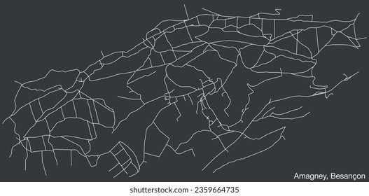 Detailed hand-drawn navigational urban street roads map of the AMAGNEY COMMUNE of the French city of BESANCON, France with vivid road lines and name tag on solid background