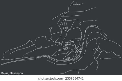 Detailed hand-drawn navigational urban street roads map of the DELUZ COMMUNE of the French city of BESANCON, France with vivid road lines and name tag on solid background