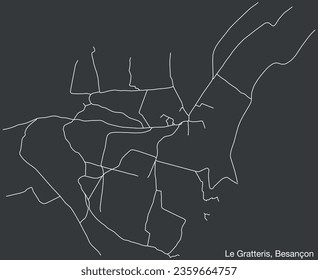 Detailed hand-drawn navigational urban street roads map of the LE GRATTERIS COMMUNE of the French city of BESANCON, France with vivid road lines and name tag on solid background