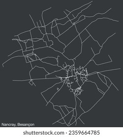 Detailed hand-drawn navigational urban street roads map of the NANCRAY COMMUNE of the French city of BESANCON, France with vivid road lines and name tag on solid background