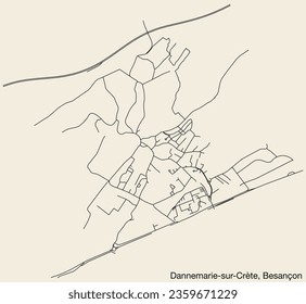 Detailed hand-drawn navigational urban street roads map of the DANNEMARIE-SUR-CRÈTE COMMUNE of the French city of BESANCON, France with vivid road lines and name tag on solid background