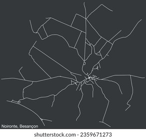 Detailed hand-drawn navigational urban street roads map of the NOIRONTE COMMUNE of the French city of BESANCON, France with vivid road lines and name tag on solid background