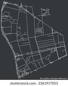 Detailed hand-drawn navigational urban street roads map of the SILLY – GALLIÉNY NEIGHBOURHOOD of the French city of BOULOGNE-BILLANCOURT, France with vivid road lines and name tag on solid background