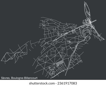 Detailed hand-drawn navigational urban street roads map of the SERVES NEIGHBOURHOOD of the French city of BOULOGNE-BILLANCOURT, France with vivid road lines and name tag on solid background