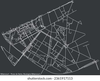 Detailed hand-drawn navigational urban street roads map of the BILLANCOURT – RIVES DE SEINE NEIGHBOURHOOD of the French city of BOULOGNE-BILLANCOURT, France with vivid road lines and name tag on solid