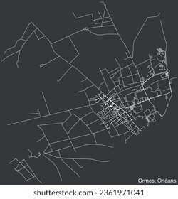 Detailed hand-drawn navigational urban street roads map of the ORMES NEIGHBOURHOOD of the French city of ORLÉANS, France with vivid road lines and name tag on solid background