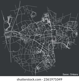 Detailed hand-drawn navigational urban street roads map of the SARAN NEIGHBOURHOOD of the French city of ORLÉANS, France with vivid road lines and name tag on solid background