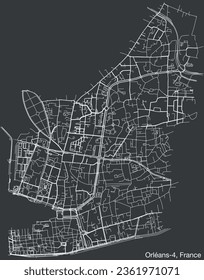 Detailed hand-drawn navigational urban street roads map of the ORLÉANS-4 CANTON of the French city of ORLÉANS, France with vivid road lines and name tag on solid background