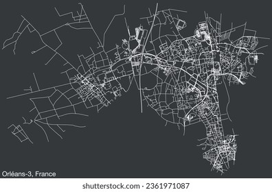 Detailed hand-drawn navigational urban street roads map of the ORLÉANS-3 CANTON of the French city of ORLÉANS, France with vivid road lines and name tag on solid background