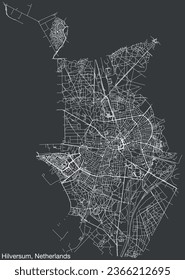 Detailed hand-drawn navigational urban street roads map of the Dutch city of HILVERSUM, NETHERLANDS with solid road lines and name tag on vintage background