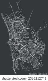 Detailed hand-drawn navigational urban street roads map of the Dutch city of SCHIEDAM, NETHERLANDS with solid road lines and name tag on vintage background