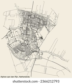 Detailed hand-drawn navigational urban street roads map of the Dutch city of ALPHEN AAN DEN RIJN, NETHERLANDS with solid road lines and name tag on vintage background