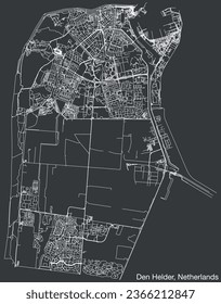 Detaillierte, handgezeichnete Straßenkarte der niederländischen Stadt DEN HELDER, NIEDERLANDE mit festen Straßenlinien und Namensschild auf Vintage-Hintergrund