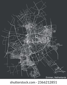 Detailed hand-drawn navigational urban street roads map of the Dutch city of EMMEN, NETHERLANDS with solid road lines and name tag on vintage background
