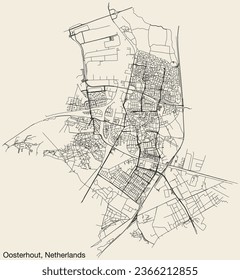 Detailed hand-drawn navigational urban street roads map of the Dutch city of OOSTERHOUT, NETHERLANDS with solid road lines and name tag on vintage background
