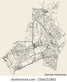 Detailed hand-drawn navigational urban street roads map of the Dutch city of KERKRADE, NETHERLANDS with solid road lines and name tag on vintage background
