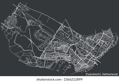 Detailed hand-drawn navigational urban street roads map of the Dutch city of ZWIJNDRECHT, NETHERLANDS with solid road lines and name tag on vintage background
