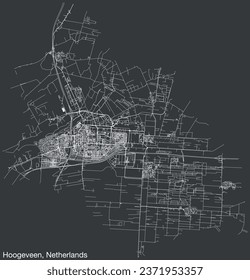 Detailed hand-drawn navigational urban street roads map of the Dutch city of HOOGEVEEN, NETHERLANDS with solid road lines and name tag on vintage background