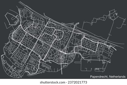 Detailed hand-drawn navigational urban street roads map of the Dutch city of PAPENDRECHT, NETHERLANDS with solid road lines and name tag on vintage background