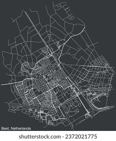 Mapa detallado de las carreteras urbanas de la ciudad neerlandesa de BEST, PAÍSES BAJOS, con líneas de carreteras sólidas y nombre en fondo vintage