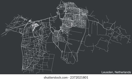 Detailed hand-drawn navigational urban street roads map of the Dutch city of LEUSDEN, NETHERLANDS with solid road lines and name tag on vintage background