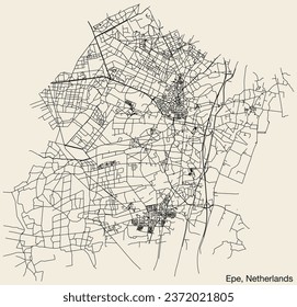 Detailed hand-drawn navigational urban street roads map of the Dutch city of EPE, NETHERLANDS with solid road lines and name tag on vintage background