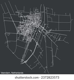 Detailed hand-drawn navigational urban street roads map of the Dutch city of VEENDAM, NETHERLANDS with solid road lines and name tag on vintage background