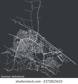 Detailed hand-drawn navigational urban street roads map of the Dutch city of ZEVENAAR, NETHERLANDS with solid road lines and name tag on vintage background