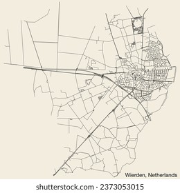 Detailed hand-drawn navigational urban street roads map of the Dutch city of WIERDEN, NETHERLANDS with solid road lines and name tag on vintage background