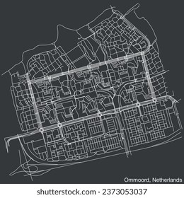 Detailed hand-drawn navigational urban street roads map of the Dutch city of OMMOORD, NETHERLANDS with solid road lines and name tag on vintage background