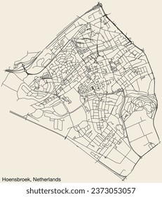 Detailed hand-drawn navigational urban street roads map of the Dutch city of HOENSBROEK, NETHERLANDS with solid road lines and name tag on vintage background