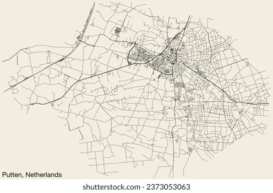 Detailed hand-drawn navigational urban street roads map of the Dutch city of PUTTEN, NETHERLANDS with solid road lines and name tag on vintage background