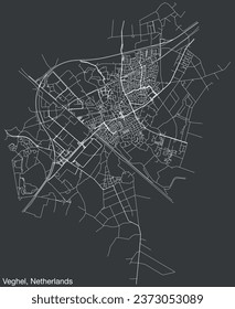 Detailed hand-drawn navigational urban street roads map of the Dutch city of VEGHEL, NETHERLANDS with solid road lines and name tag on vintage background