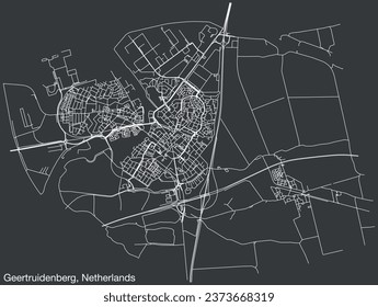 Detailed hand-drawn navigational urban street roads map of the Dutch city of GEERTRUIDENBERG, NETHERLANDS with solid road lines and name tag on vintage background