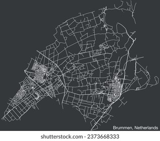Detailed hand-drawn navigational urban street roads map of the Dutch city of BRUMMEN, NETHERLANDS with solid road lines and name tag on vintage background
