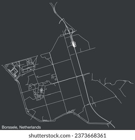 Detailed hand-drawn navigational urban street roads map of the Dutch city of BORSSELE, NETHERLANDS with solid road lines and name tag on vintage background