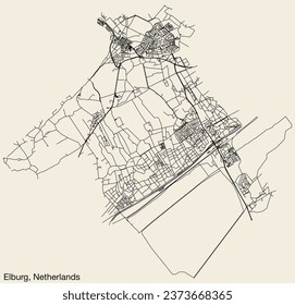 Detailed hand-drawn navigational urban street roads map of the Dutch city of ELBURG, NETHERLANDS with solid road lines and name tag on vintage background