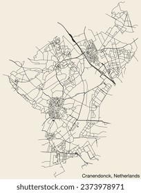 Detailed hand-drawn navigational urban street roads map of the Dutch city of CRANENDONCK, NETHERLANDS with solid road lines and name tag on vintage background