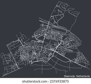 Detailed hand-drawn navigational urban street roads map of the Dutch city of STEENWIJK, NETHERLANDS with solid road lines and name tag on vintage background