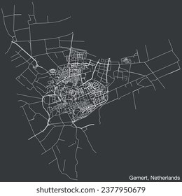 Detailed hand-drawn navigational urban street roads map of the Dutch city of GEMERT, NETHERLANDS with solid road lines and name tag on vintage background