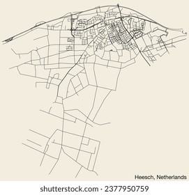 Detailed hand-drawn navigational urban street roads map of the Dutch city of HEESCH, NETHERLANDS with solid road lines and name tag on vintage background