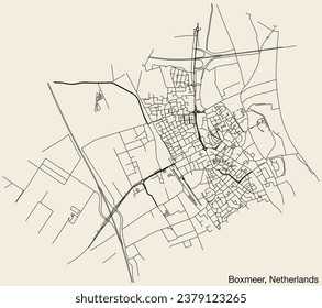 Detailed hand-drawn navigational urban street roads map of the Dutch city of BOXMEER, NETHERLANDS with solid road lines and name tag on vintage background