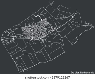 Detailed hand-drawn navigational urban street roads map of the Dutch city of DE LIER, NETHERLANDS with solid road lines and name tag on vintage background