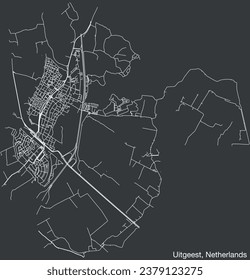 Detailed hand-drawn navigational urban street roads map of the Dutch city of UITGEEST, NETHERLANDS with solid road lines and name tag on vintage background