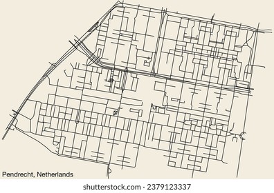 Detailed hand-drawn navigational urban street roads map of the Dutch city of PENDRECHT, NETHERLANDS with solid road lines and name tag on vintage background