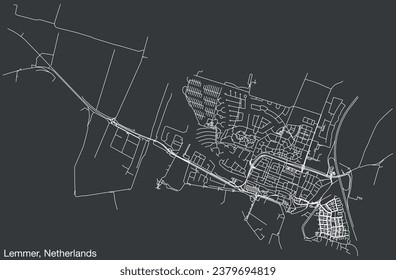 Detaillierte, handgezeichnete Straßenkarte der niederländischen Stadt LEMMER, NIEDERLANDE mit festen Straßenlinien und Namensschild auf Vintage-Hintergrund