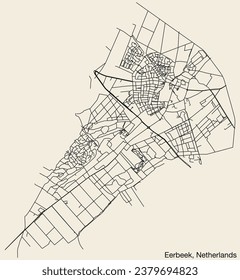 Detailed hand-drawn navigational urban street roads map of the Dutch city of EERBEEK, NETHERLANDS with solid road lines and name tag on vintage background