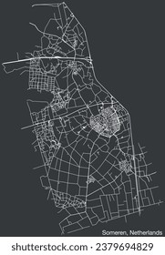 Detailed hand-drawn navigational urban street roads map of the Dutch city of SOMEREN, NETHERLANDS with solid road lines and name tag on vintage background